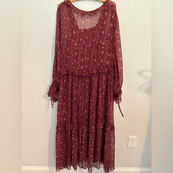 Sundance Lettie Maroon ruffled maxi dress XXL - Picture 3 of 10